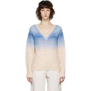 Isabel Marant Etoile Blue Ombre Delphi V-Neck Sweater Shag Knit Size 42